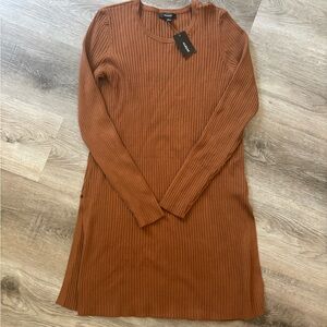Alfani Ribbed Sweater Dress Tunic size small brown cognac clay dress